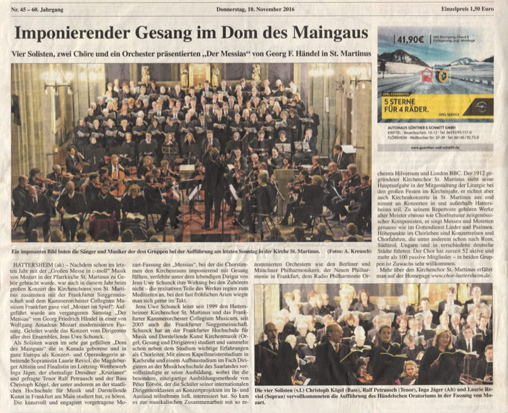 Konzertkritik Messias in Hattersheim (FNP?)